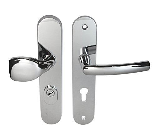 Wohnungstür Schutzbeschlag Security 302 Chrom WE-72 mm mit ZA Türdrücker von Häusler Onlinehandel GmbH