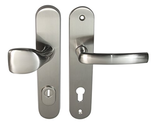 Haustür Schutzbeschlag Security 305 Nickelmatt HS-92 mm mit ZA Türdrücker von Häusler Onlinehandel GmbH