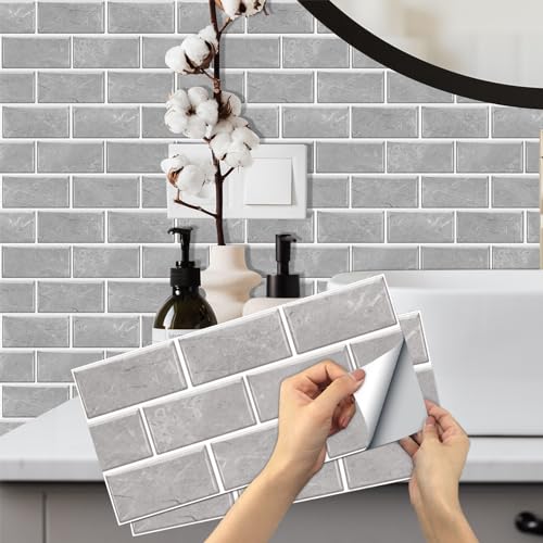 12 stück Fliesenaufkleber 15x30cm, Klebefliesen Vinyl Fliesen Selbstklebend Fliesenfolie PVC Metro Fliesen Küchenrückwand für Bad Küche von Hafeehoo