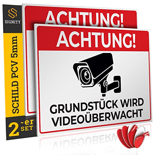 2-er Achtung Videoüberwachung Schild - 5mm stark - 30x20cm - aus stabiler PVC dieser Bereich wird überwacht Schild mit UV-Schutz von 2-er Achtung Videoüberwachung Schild - 5mm stark - 30x20cm - aus stabiler PVC dieser Bereich wird überwacht Schild mit UV-Schutz von von Hafeehoo
