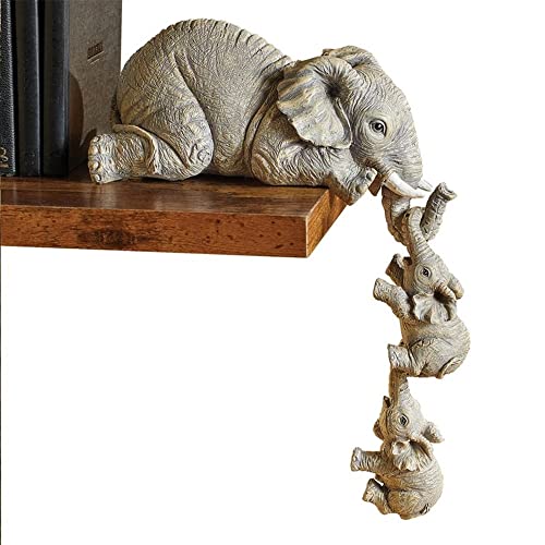 3 Stücke Elefant Statue Figur, Hängend 2 Baby Elefanten am Rand Resin Skulptur Ornament Geeignet für Geschenk der Mutter, Zuhause, Hotel, Büro, Graubraun, ?5 x 5 x 10 cm von Hafeehoo