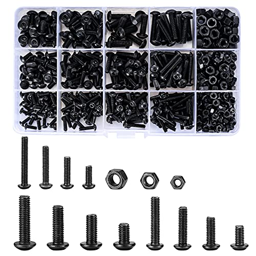 500 Stk. Schrauben und Muttern Sortiment Set, schwarze Innensechskant , PTFE (Polytetrafluorethylen), M3/M4/M5 Gewindemaschinen Sechskantschrauben Dübel von Hafeehoo