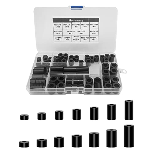 80pcs ABS Round Spacer Washer Assortment Kit Isolation Spacer, for M6,M8 Screws Nylon Non Threaded Column Standoff Support Spacer, with Storage Box (Black) von Hafeehoo