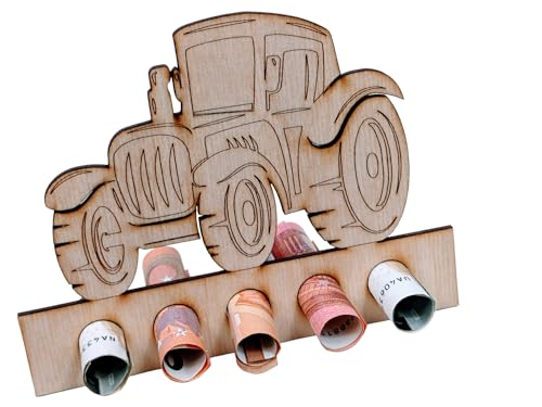 Geldgeschenk Verpackung - originelles Holz Geldgeschenk - Geschenkidee für Männer und Frauen zum Geburtstag (Traktor) von Hafeehoo