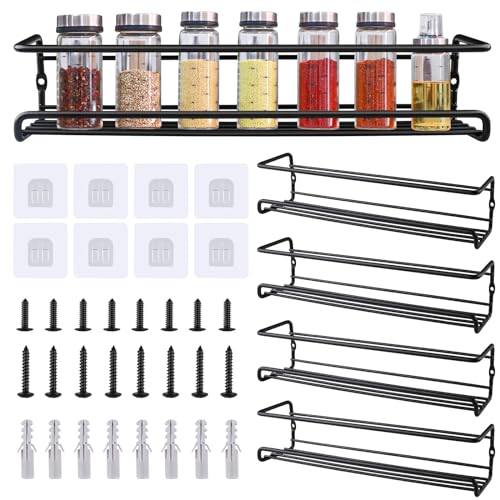 Gewürzregal Wand, 4er-Pack Gewürz Organizer Gewürzhalter Ohne Bohren Kühlschrank Organizer Küchenregal Wand Schwarz ca. 29 x 6,6 x 6.4 cm von Hafeehoo