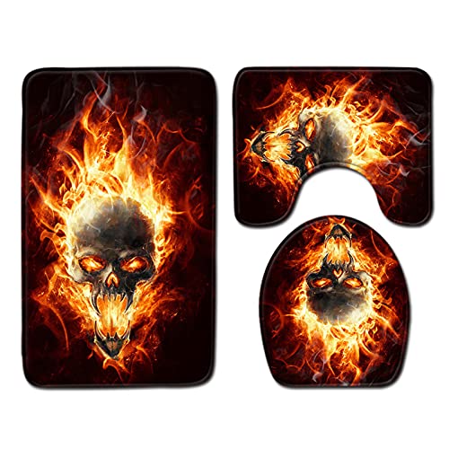 YouTownEU 3 Stück rutschfeste Badematten Set Punk Rock Totenkopf Badematte Sockelmatte Toilettendeckel Abdeckung Matte Toilettenmattenset YouTownEU 3 Stück rutschfeste Badematten Set Punk Rock Totenkopf Badematte Sockelmatte Toilettendeckel Abdeckung Matte Toilettenmattenset von Hafeehoo