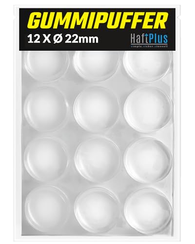 HaftPlus - 12 Stück Elastikpuffer, Anschlagdämpfer transparent Ø 22mm, Gummipuffer selbstklebend, Höhe 5,5mm, Schutzpuffer Möbelpuffer von HaftPlus