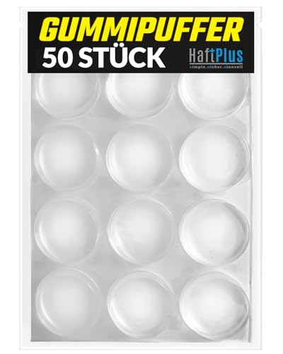 HaftPlus - 50 Stück Elastikpuffer, Anschlagpuffer transparent, Möbelpuffer selbstklebend, Schutzpuffer Anschlagdämpfer, Höhe 2,5mm, Ø 8mm von HaftPlus