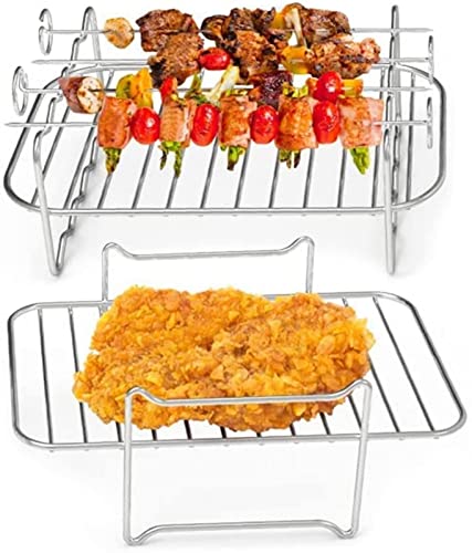 Hagar 2 Stücke Heißluftfritteuse Grillrost Für Doppelkorb Air Fryers, Air Fryer Zubehör Dehydrator Rack Edelstahl Heißluftfritteuse Set Kompatibel Mit Ninja Foodi DZ201 DZ401 Heißluftfritteuse von Hagar