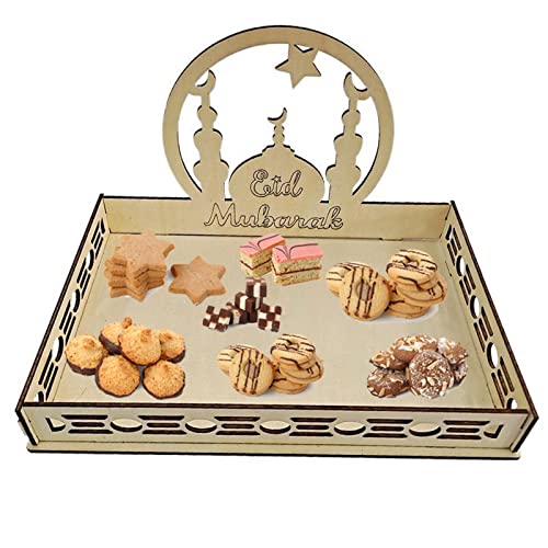 Hagar Ramadan Eid Mubarak Tabletts/Platten, Ramadan Dekoration Teller, Holz Eid Mubarak Party Servieren Geschirr Tablett Display Dekoration Ramadan Home Decor Holz Dessert Tablett Eid Dekoration von Hagar