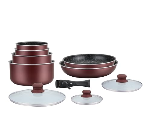 HAGEN, Stone coated cookware, Removable handle, 10 pieces, Bordeaux, Non-stick coating, All burners, induction included, HA04647 HAGEN, Stone coated cookware, Removable handle, 10 pieces, Bordeaux, Non-stick coating, All burners, induction included, HA04647 von Hagen