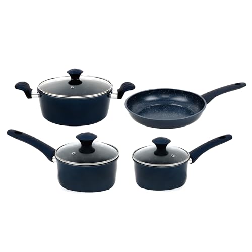 Hagen, HA04708-BLU, 7-teiliges Kochgeschirr-Set, für alle Herdarten geeignet, antihaftbeschichtet mit Marmor, ergonomische Griffe, leicht zu reinigen, blau Hagen, HA04708-BLU, 7-teiliges Kochgeschirr-Set, für alle Herdarten geeignet, antihaftbeschichtet mit Marmor, ergonomische Griffe, leicht zu reinigen, blau von Hagen