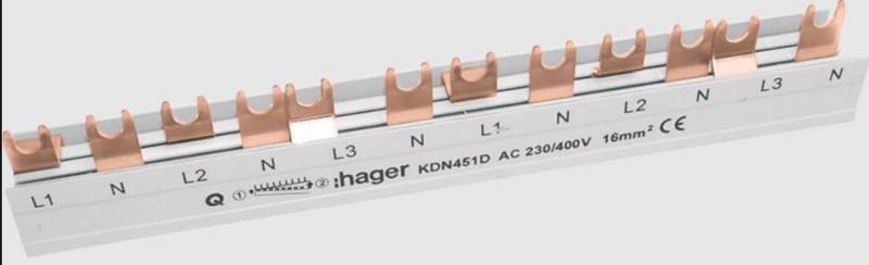 Hager Phasenschiene 3 polig+N 12 Module, Gabelanschluss von Hager