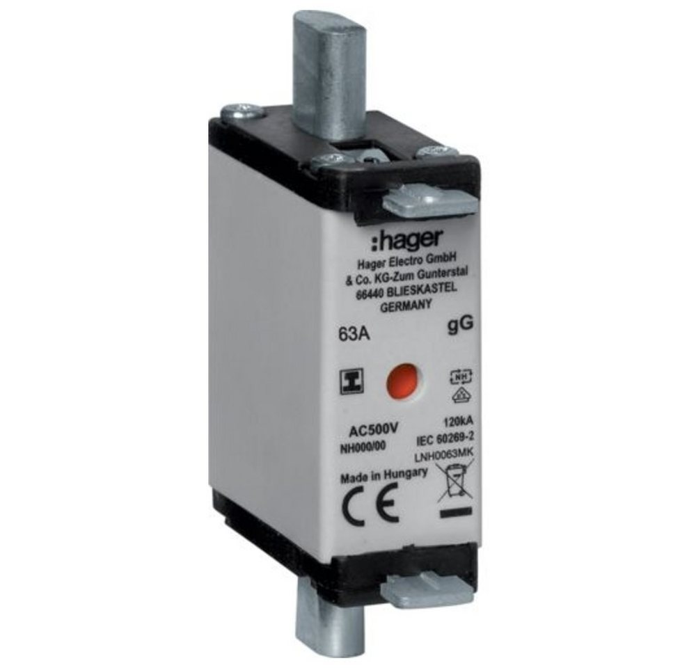 Hager Schalter NH-Sicherungseinsatz NH000 gG, 500 V, isolierte Grifflasche Hager Schalter NH-Sicherungseinsatz NH000 gG, 500 V, isolierte Grifflasche von Hager