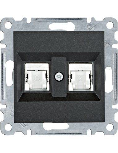 Lumina | Doppelsteckdose RJ45 Kategorie 6 FTP schwarz WL2183 von Hager