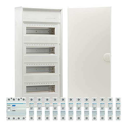 TM: Hager Verteiler Aufputz 4x12 TE inkl. Türe + Bestückung / 1x VA48CN, 1x VA48T, 12x LS MBN116, 1x FI CDA440D von Hager