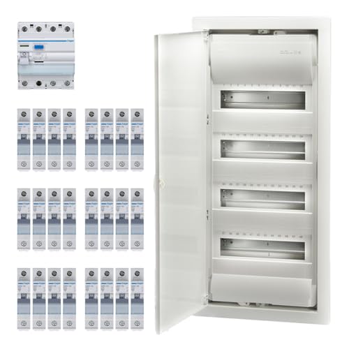 TM: Hager Verteiler Unterputz 4x12 TE inkl. Bestückung / 1x VU48NC, 24x LS MBN116, 1x FI CDA440D von Hager