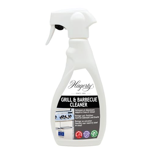 Hagerty Grill & Barbecue Reiniger I BBQ Grillreiniger und Fettlöser I Schnelle Entfernung von verbrannten Rückständen auf Stahl Edelstahl Gusseisen und Emaille Oberflächen I Biologisch abbaubar 500ml von Hagerty
