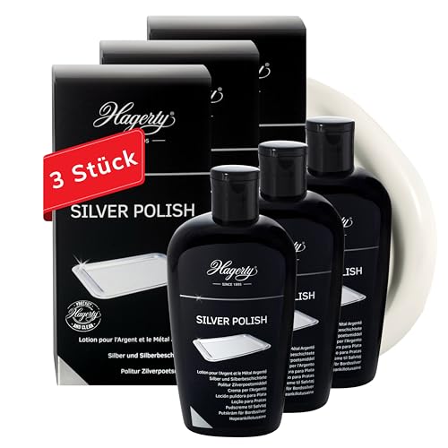Hagerty Set 3x Silver Polish 250 ml I Effiziente Silber-Politur für Silber und versilbertes Metall I Polierpaste mit Sofortwirkung für Vasen Rahmen Accessoires Dekorationsartikel für erneuerten Glanz von Hagerty