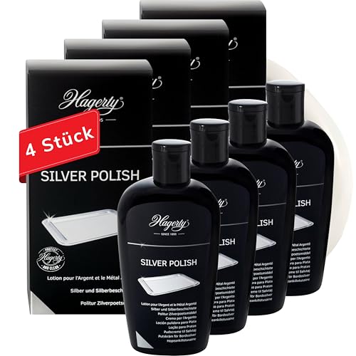 Hagerty Set 4x Silver Polish 250 ml I Effiziente Silber-Politur für Silber und versilbertes Metall I Polierpaste mit Sofortwirkung für Vasen Rahmen Accessoires Dekorationsartikel für erneuerten Glanz von Hagerty