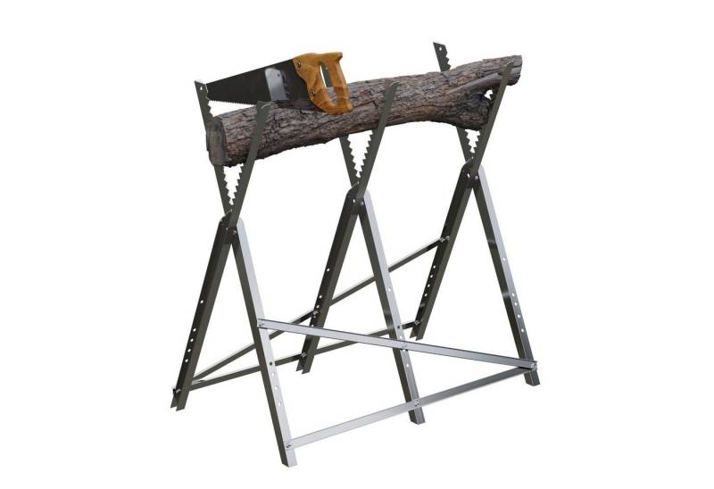 HAGO Brüstungsgeländer HAGO24 Holzsägebock Metall verzinkt 3-fach Stammhalter Zahnung klappba, 83 cm Länge von Hago