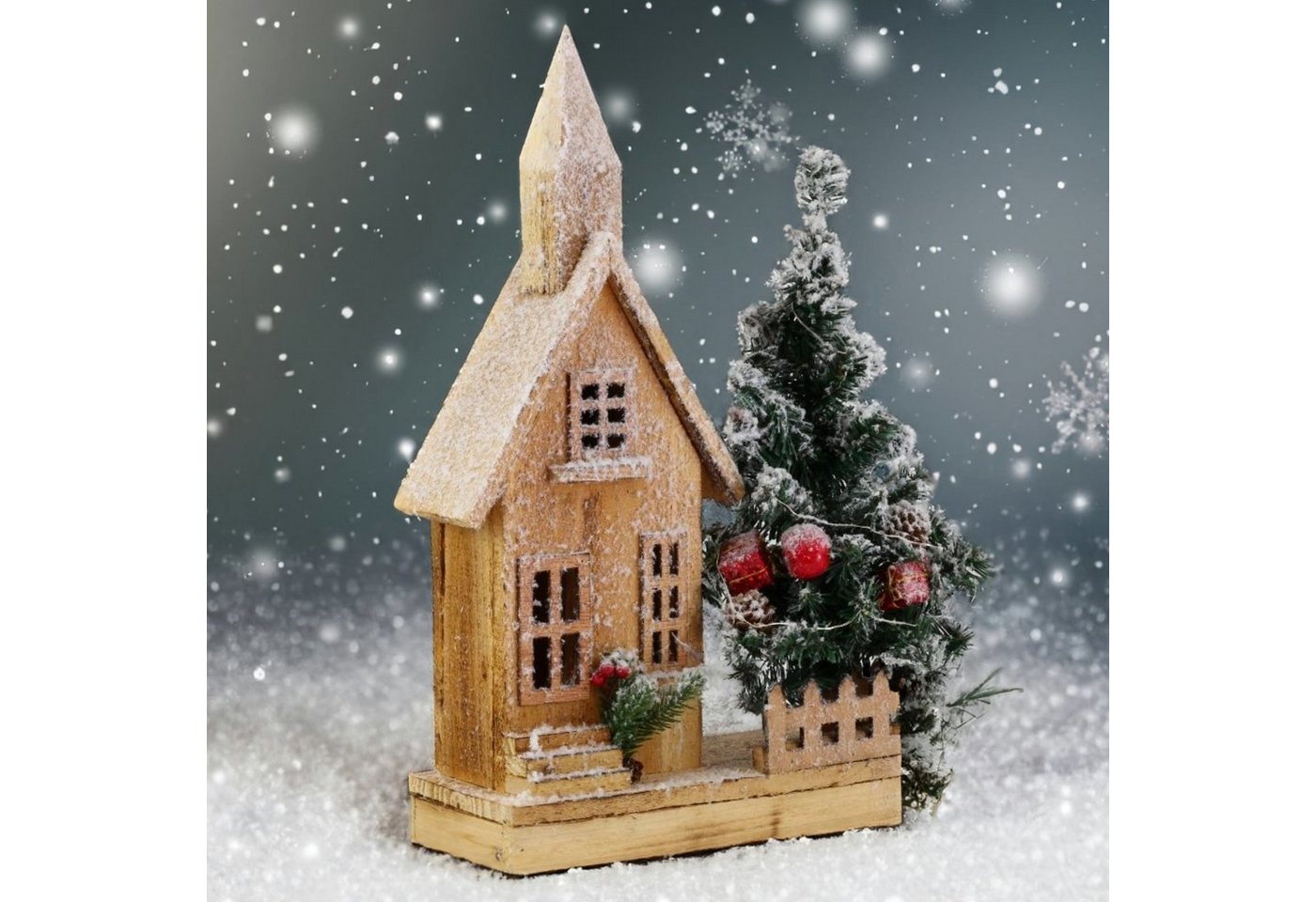 HAGO Weihnachtsfigur Weihnachtsdeko Winterlandschaft Haus Baum Winterwonderland Figur Holz von Hago