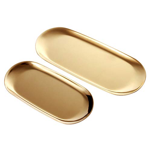 2 SäTze Gold Oval Edelstahl Schmuck Tablett, Handtuch Lagerung Teller Teller Tee Tabletts Kosmetik Schmuck Platte von Hagsnec