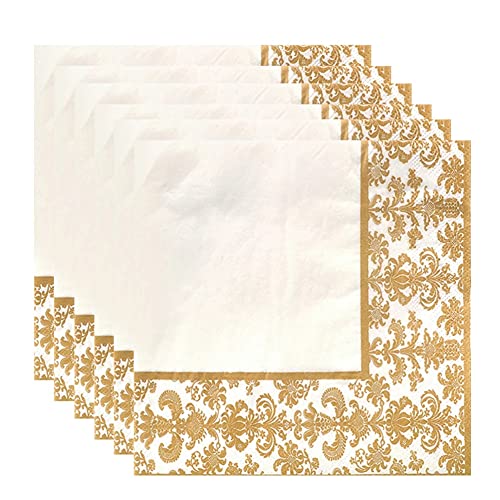 Hagsnec 100 StüCke Gold Druck Einwegser Vietten Seiden Papier Bedruckte Servietten für Restaurant und Hotel (+ Weiß) von Hagsnec