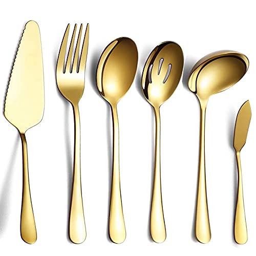 Hagsnec 6-teiliges Servierbesteck-Set, Servierutensilien-Set, inklusive Tortenheber, geschlitzter Servierlöffel, Gold von Hagsnec