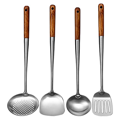 Hagsnec Langer Rostfreier Wok Spachtel KüChe Schlitz Wender SchöPfen Kelle Kochen Werkzeuge Utensilien Set von Hagsnec