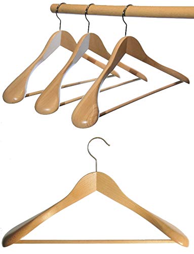 Hagspiel Kleiderbügel aus Holz, 5 St. Schulterbügel aus Buchenholz, Natur lackiert, mit Hosensteg, Made in Austria (EU) Qualitätskleiderbügel von Hagspiel