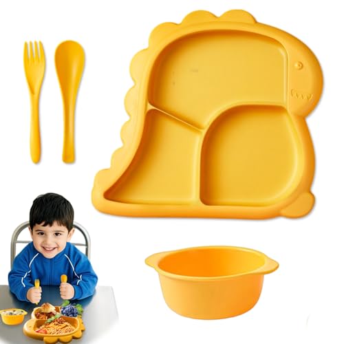 Baby Teller, Unterteilt Kinderteller mit Breischale und Babylöffel Gabeln, 4er Babyteller, kinderteller mit unterteilung, Rutschfest Geteilte Teller set, Geteilte Esslernteller, BPA-frei Baby Teller, Unterteilt Kinderteller mit Breischale und Babylöffel Gabeln, 4er Babyteller, kinderteller mit unterteilung, Rutschfest Geteilte Teller set, Geteilte Esslernteller, BPA-frei von HahaGo