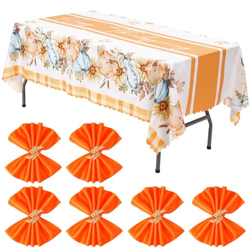 Hahafelt 13 Stück Thanksgiving-Tischdekoration, Thanksgiving-Tischdecke, 150 x 213 cm, Herbst-Serviettenringe, orangefarbene Servietten, Herbsternte, Party-Dekorationen für Zuhause, Picknick, Party Hahafelt 13 Stück Thanksgiving-Tischdekoration, Thanksgiving-Tischdecke, 150 x 213 cm, Herbst-Serviettenringe, orangefarbene Servietten, Herbsternte, Party-Dekorationen für Zuhause, Picknick, Party von Hahafelt
