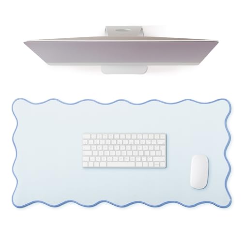 Hahafelt Scalloped Desk Mat Large Scalloped Piping Cute Desk Mat Aesthetic Adppy Table Pad Large Nonslip Pad with Edge Stitching Waterproof Gaming (Blue, 23.62 x 13.78 Inches) von Hahafelt