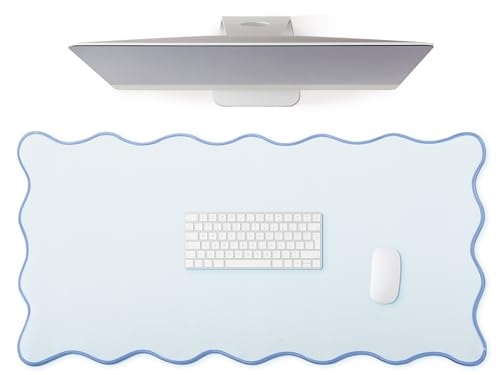 Hahafelt Scalloped Desk Mat Large Scalloped Piping Cute Desk Mat Aesthetic Adppy Table Pad Large Nonslip Pad with Edge Stitching Waterproof Gaming (Blue, 36 x 17 Inches) von Hahafelt