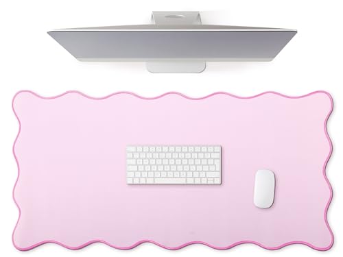 Hahafelt Scalloped Desk Mat Large Scalloped Piping Cute Desk Mat Aesthetic Adppy Table Pad Large Nonslip Pad with Edge Stitching Waterproof Gaming (Pink, 36 x 17 Inches) von Hahafelt