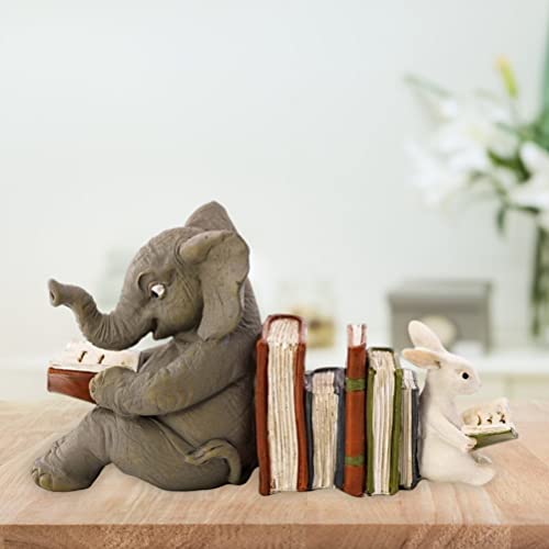 Harz Tierfiguren Dekor Hahepo Elefant und Kaninchenstatue Buchende Figuren Ornamente Waldtiere Figuren Geschenke Für Tischdekorationen, Grau von xiaowang