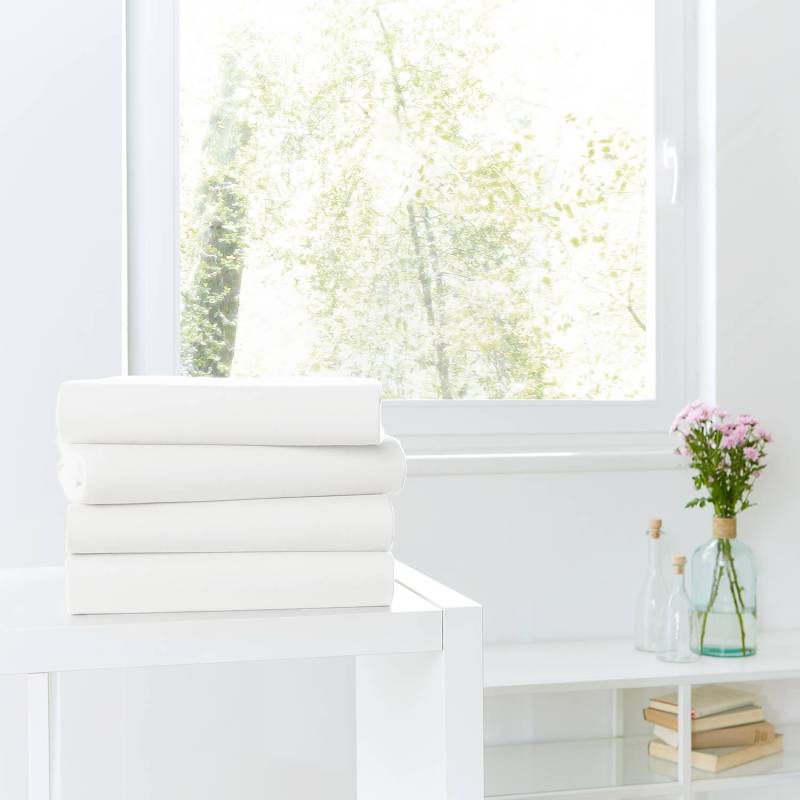 home24 Bio-Mako-Feinjersey-Spannbetttuch 200 x 200cm Weiß/Weiß von home24