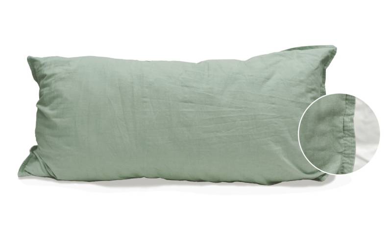 2 Stück Hahn Renforce Kissenbezüge 40x80 cm stonewashed uni olive 123061-518 von H. G. Hahn GmbH