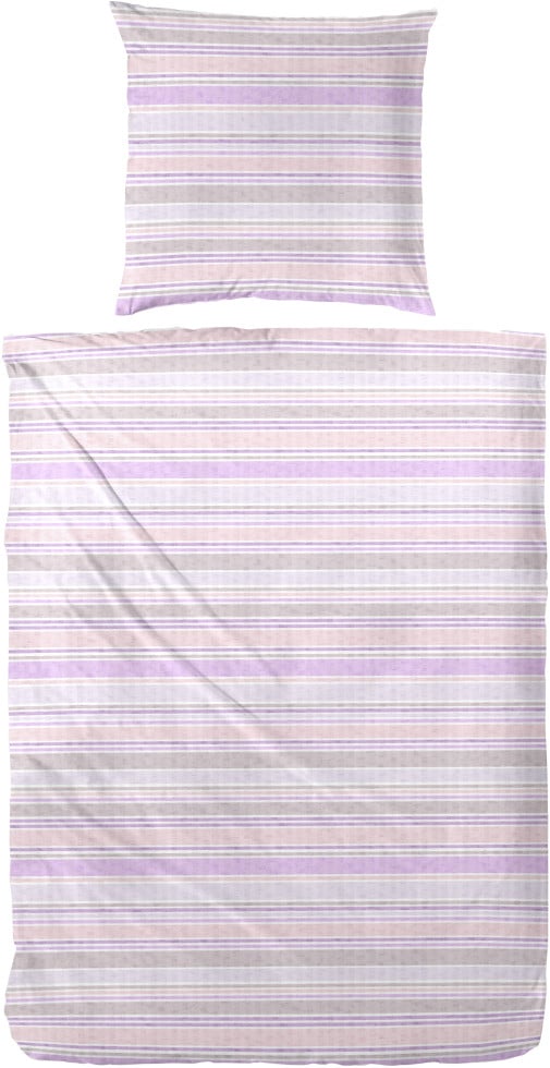 Baumwoll Seersucker Bettwäsche gestreift 135 x 200 cm lila/grau von Hahn Haustextilien