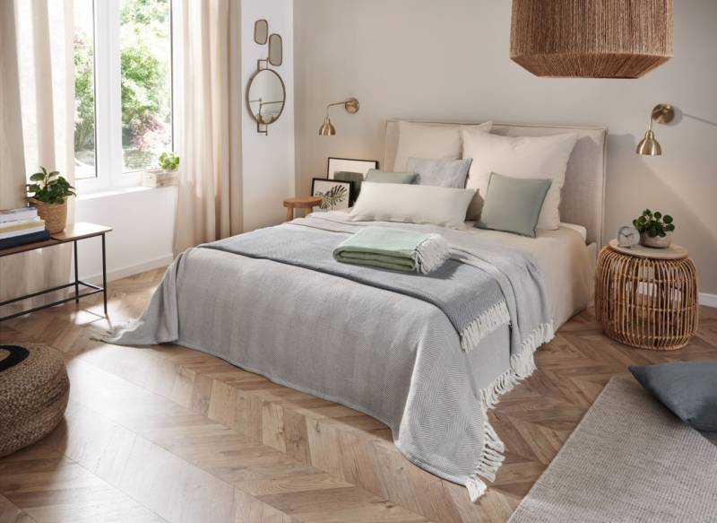 Hahn Plaid Wohndecke Tagesdecke mit Fransen 280x250 sand beige 515001-70 von H. G. Hahn GmbH