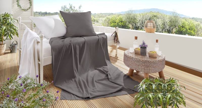 Hahn Sommerset Kissenbezug + Sommerdecke Plaid Tuch uni anthrazit 203004-888 von H. G. Hahn GmbH