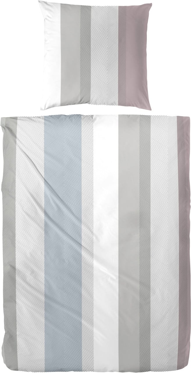 Mako Satin Bettwäsche gestreift 135 x 200 cm grau/rot von Hahn Haustextilien