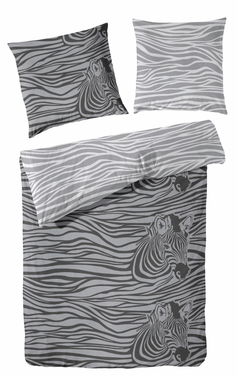 Mikrofaser Bettwäsche Zebra 135 x 200 cm grau/schwarz von Hahn Haustextilien