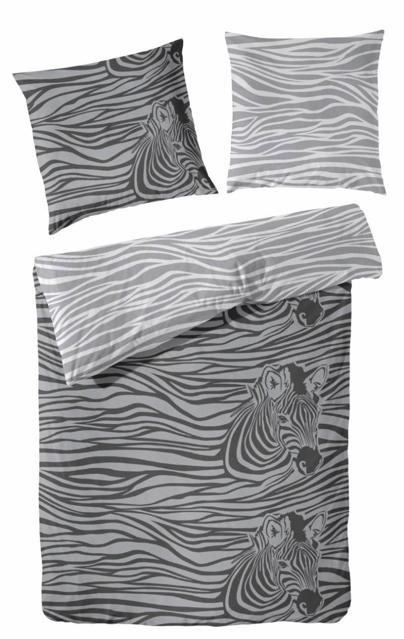 Mikrofaser Bettwäsche Zebra 135 x 200 cm grau/schwarz von Hahn Haustextilien