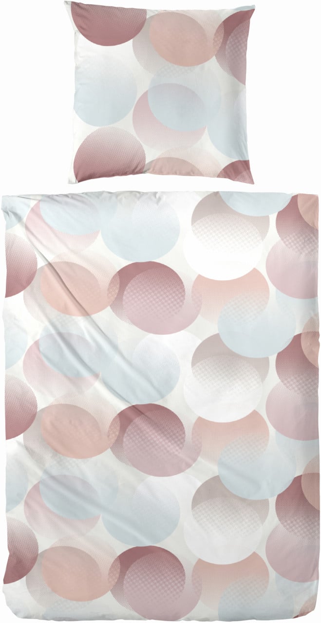 Perkal Bettwäsche Kreise 135 x 200 cm rot, blau von Hahn Haustextilien