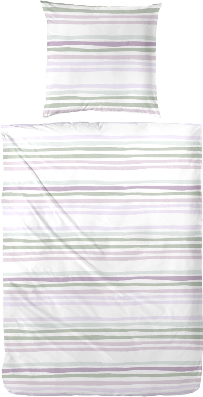 Perkal Bettwäsche gestreift 135 x 220 cm rosa/grün von Hahn Haustextilien