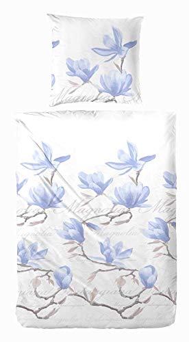 Hahn Mako-Satin Bettwäsche Magnolia bleu 1 Bettbezug 135 x 200 cm + 1 Kissenbezug 80 x 80 cm von Hahn Textilien