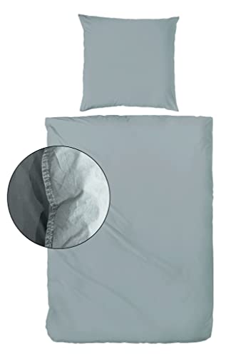Hahn Baumwolle Stone Washed Bettwäsche 2 TLG. mit Reißverschluss weich strapazierfähig pflegeleicht, Salbei 155x220 cm + 80x80 cm von Hahn