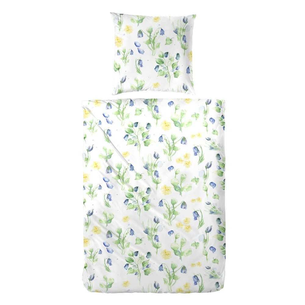 Hahn Polycotton Bettwäsche Blumen Aquarell Blau 135x200 cm + 80x80 cm von Hahn